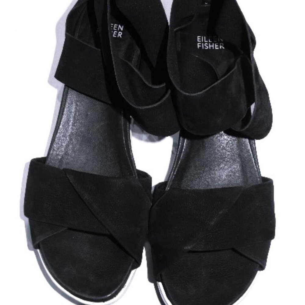 Eileen Fisher Black Tumbled Nubuck Sport Sandals in Size 10